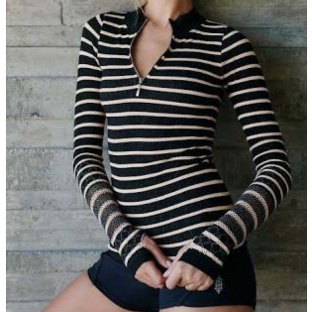 Free People Movement Slay Striped Half-Zip Top